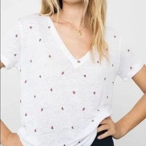 Rails T Shirt Red Cara Strawberry Fields V Neck Oversized Linen size XS